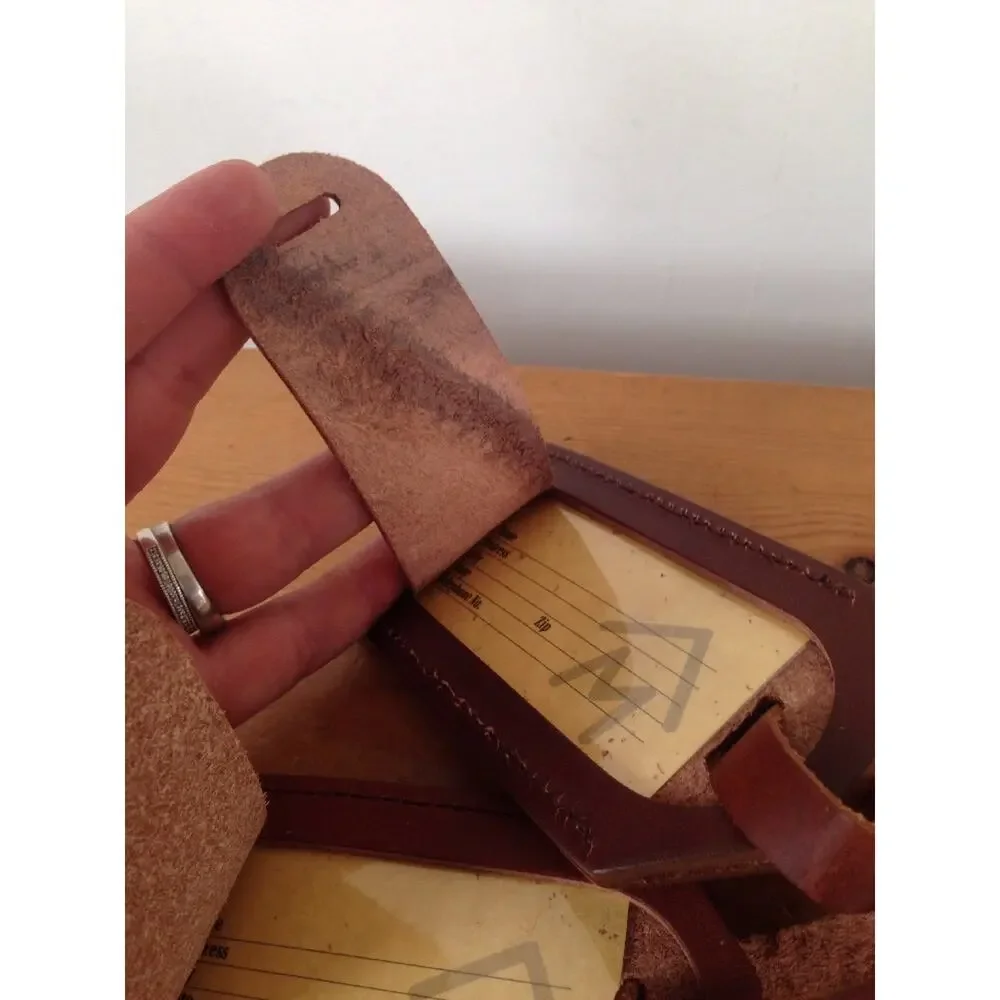 New NIB Vintage Pair of 80s 90s Marlboro Trail Leather Luggage Address Tags